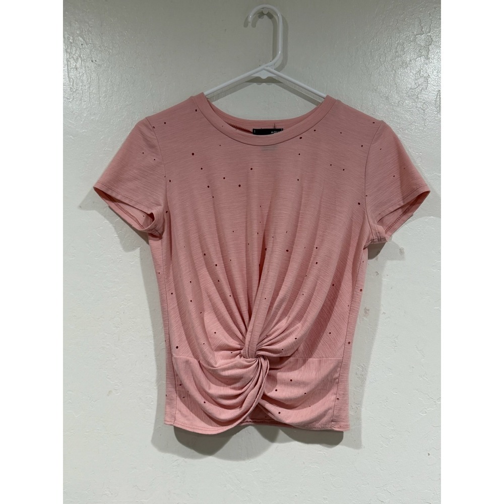 Aqua Pink Twist Front Perforated Short Sleeve T-Shirt XS WPL10167